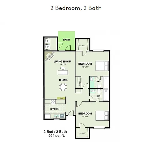 Floor plan 2 Bedroom, 2 Bath
