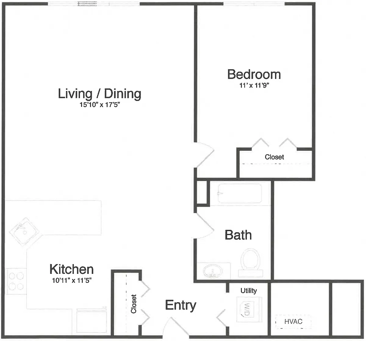 Floor plan 1 Bed/1 Bath-1I