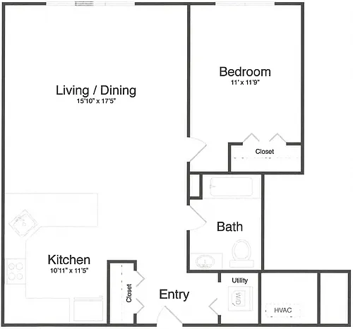 Floor plan 1 Bed/1 Bath-1I