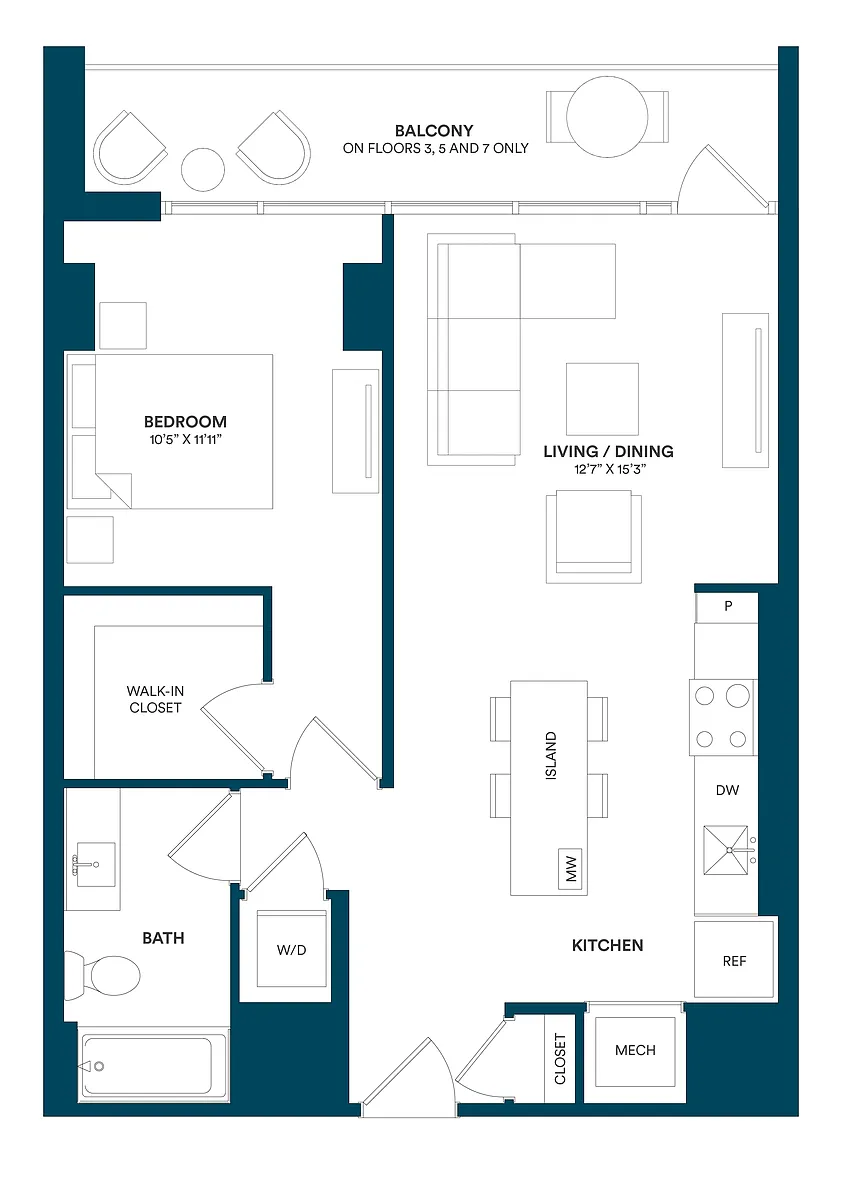 Floor plan 1 Bed/1 Bath-F TYP 13