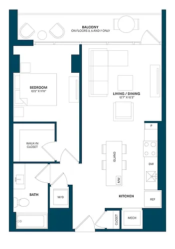 Floor plan 1 Bed/1 Bath-F TYP 13