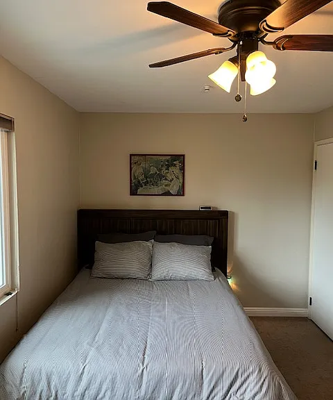 Third bedroom is quite large. On the other side there is room for a desk/office space. Also has a mirrored wardrobe closet, and ceiling fan.