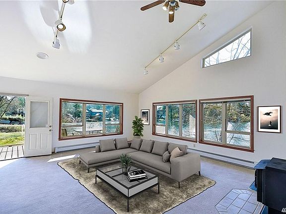 Views of the lake out of west windows and south windows.