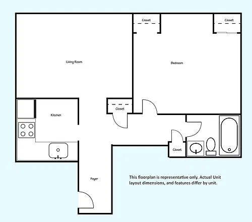 Floor plan Willow 1 BR 1 BATH