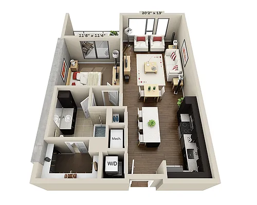 Floor plan One Bedroom A1K