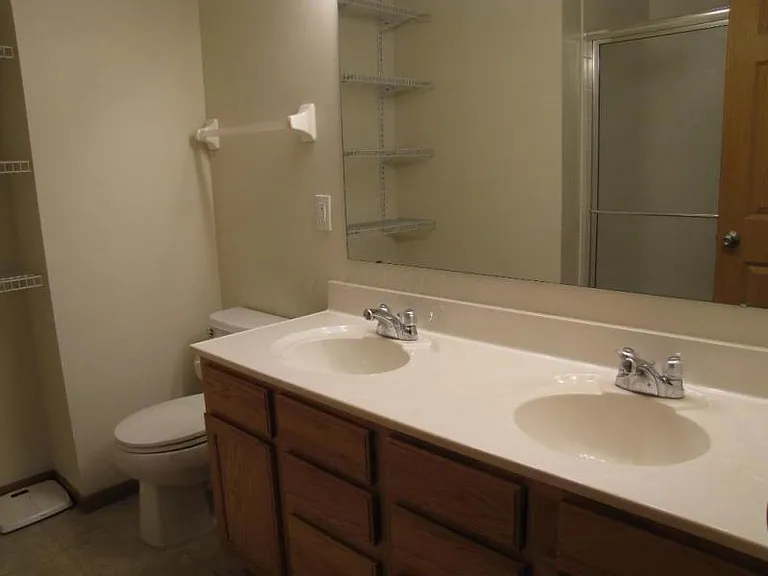 Master bathroom with double sink.
