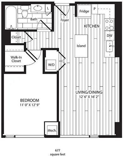 Floor plan One Bedroom 677