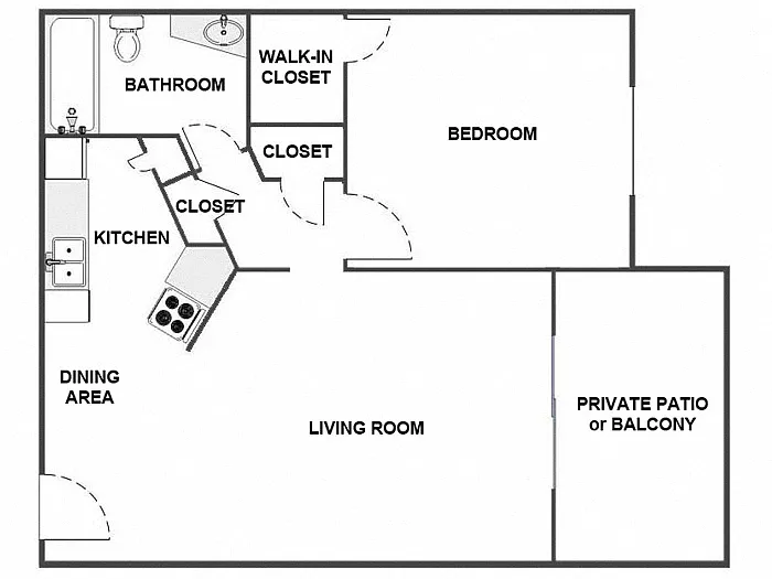 Floor plan 1 Bed / 1 Bath: Type A