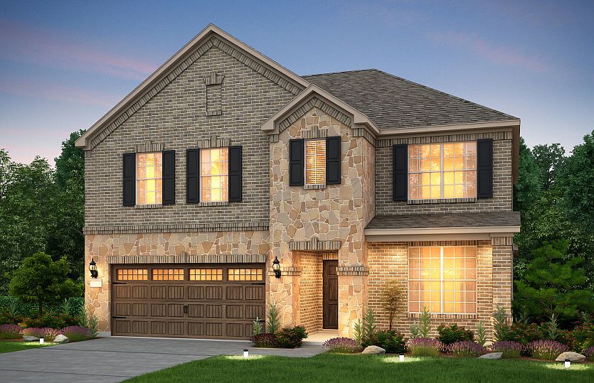 The Caldwell, a two-story home with covered front porch and 2-car garage, shown as Home Exterior B