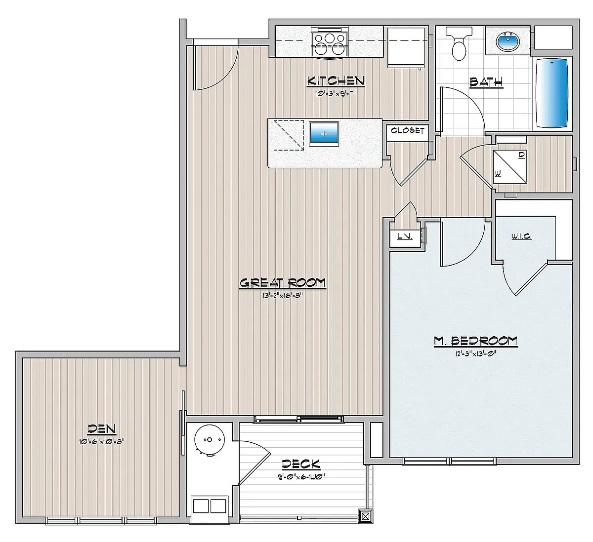 Floor plan 1 Bedroom 1 Bathroom with Den