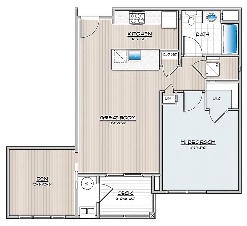 Floor plan 1 Bedroom 1 Bathroom with Den