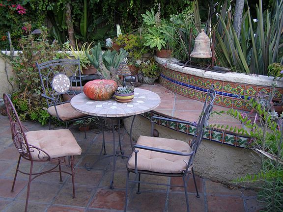 Front Courtyard - custom tile, walled, gated