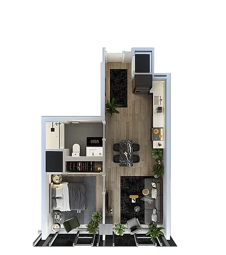 Floor plan 1 Bed-1 Bath-T-12