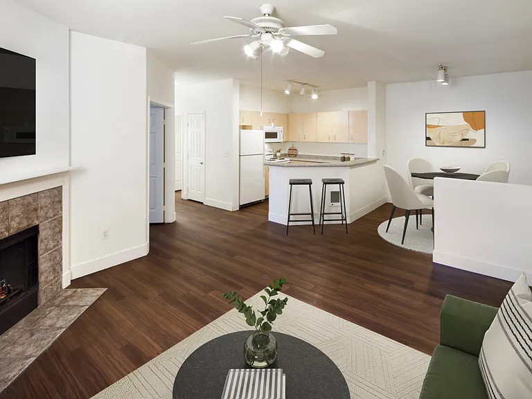 Classic Package I kitchen, living, and dining area with hard surface flooring
