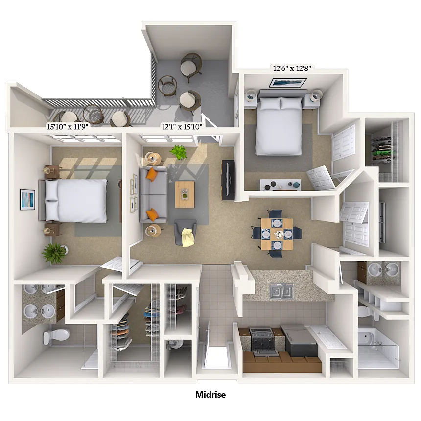 Floor plan Traditional 2x2 1092-1174 SF