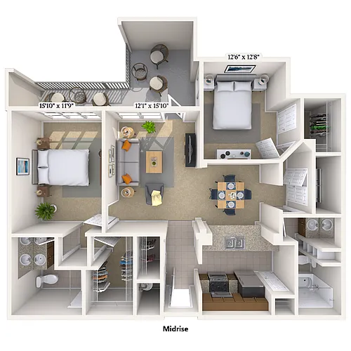 Floor plan Traditional 2x2 1092-1174 SF