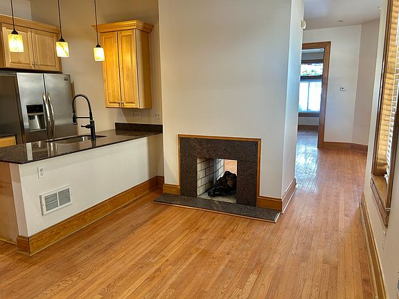 Dining Fire place with gas log, space for dining table.