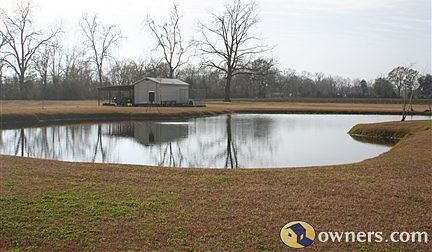 Stocked pond and storage building