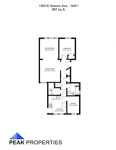 Floor plan 1 Bedroom - 1 Bathroom Plus