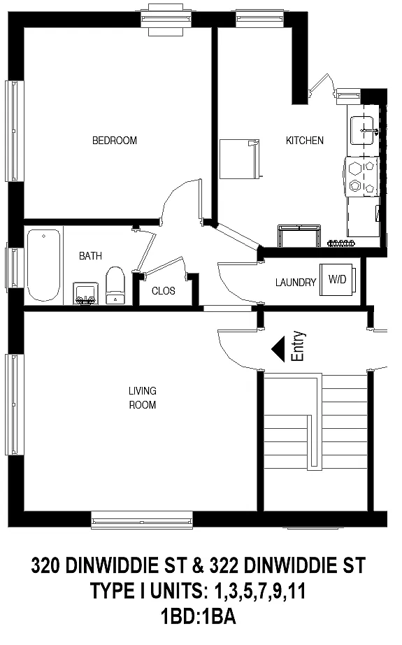 Floor plan 322 Dinwiddie 1BD 1BA