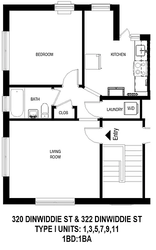 Floor plan 320 Dinwiddie 1BD 1BA