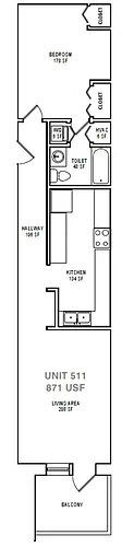 Floor plan A5 One Bedroom / One Bath
