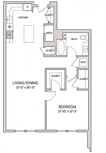 Floor plan 1 Bed 1 Bath A16