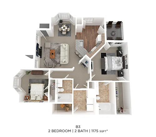 Floor plan Two Bed Two Bath 1175 Sqft