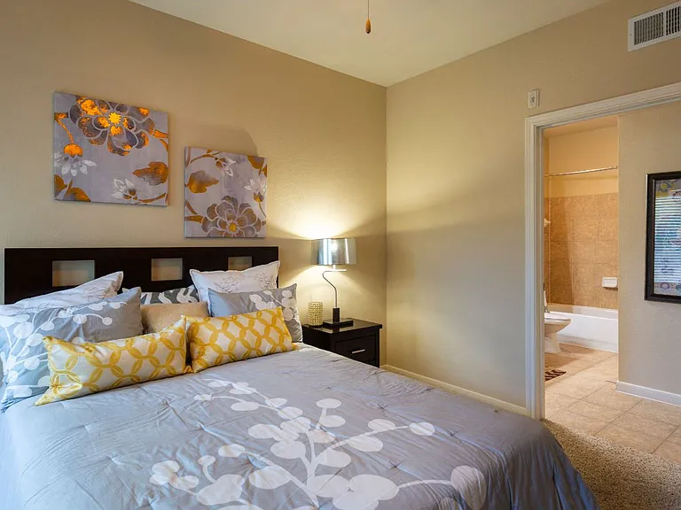 Oak Park Trails Model Bedroom View to Bathroom