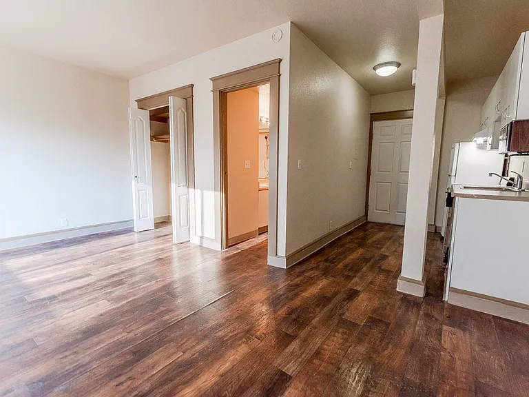 Seattle Apartments - Zindorf Apartments - Studio, Closet, Bathroom, Entryway, and Kitchen