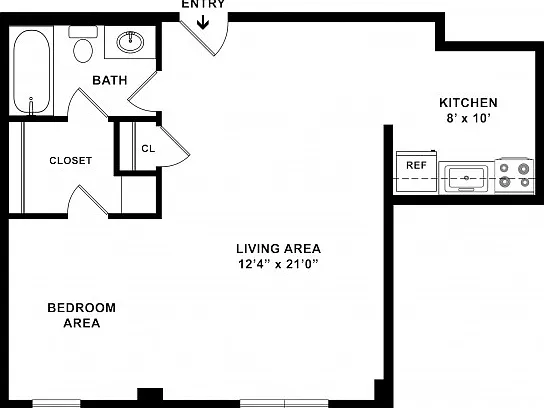 575 sq ft 1BR/1BA Standard Floorplan 575 sq ft 1BR/1BA Standard Floorplan