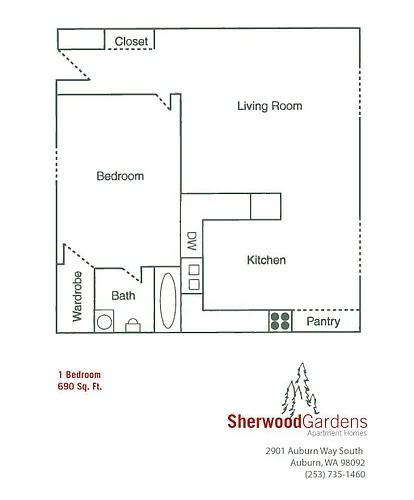Floor plan 1 Bed, 1.00 Bath