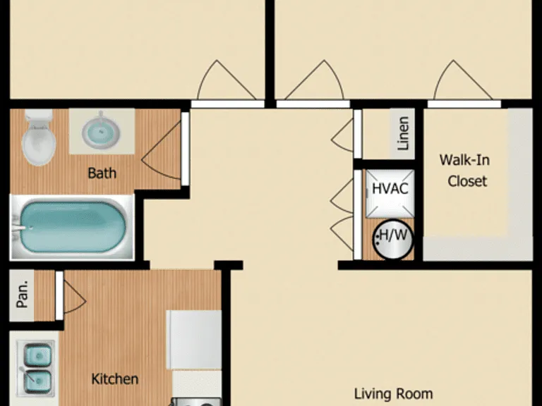 2 Bed 1 Bath Floorplan Diagram