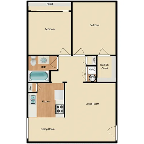 Floor plan 2 Bed 1 Bath