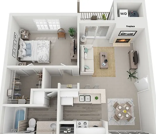 One Bedroom One Bathroom, 672 sqft, Stackable Washer/Dryer Connections, Fireplace in Selected Units One Bedroom One Bathroom, 672 sqft, Stackable Washer/Dryer Connections, Fireplace in Selected Units