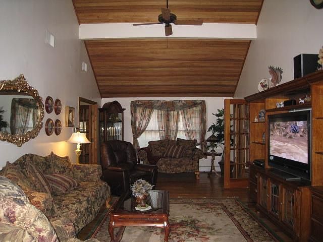 cathedral beamed cielings in living room 