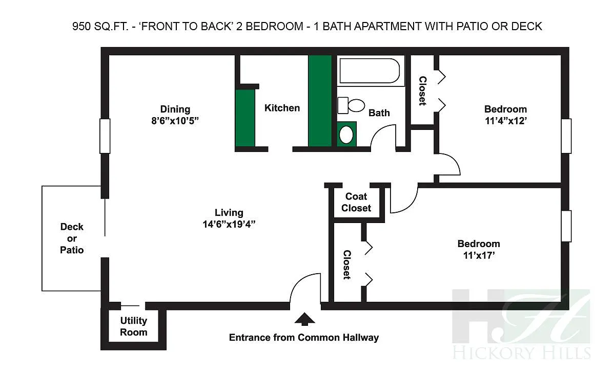 Floor plan 2 Bedroom 1 Bath