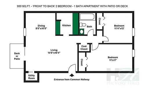 Floor plan 2 Bedroom 1 Bath