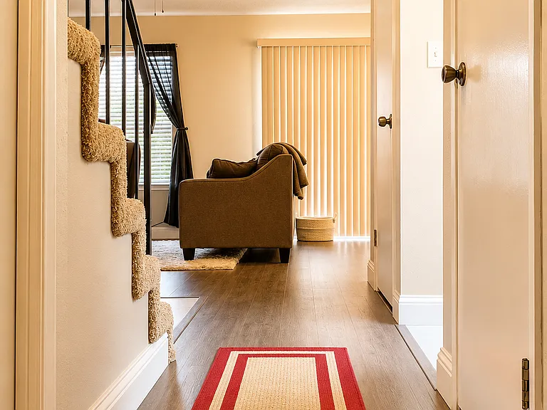 Hallway (the laundry area is located underneath the staircase just to the left, off camera, includes washer & dryer)