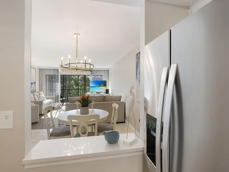 Views from the kitchen to family room.