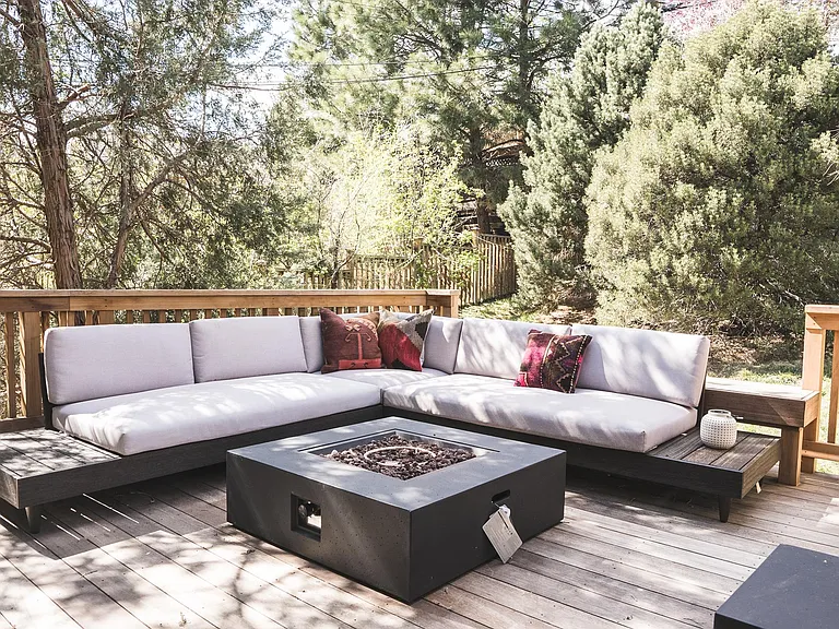 Gorgeous large deck off living room with gas fireplace