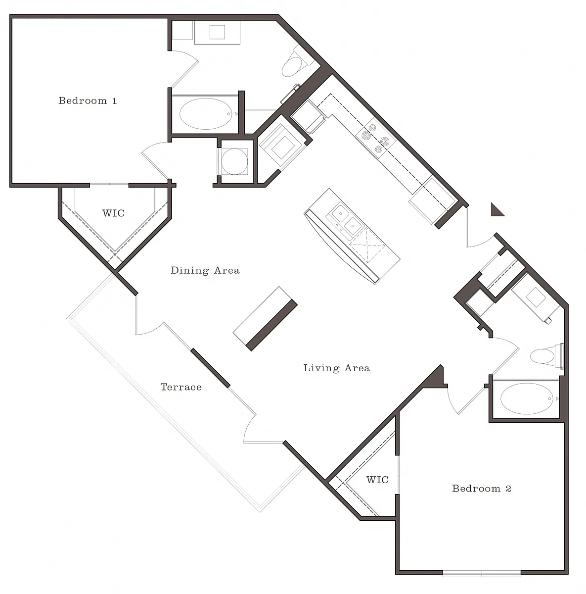 Floor plan HG - 2BR 2BA (1108 SF)