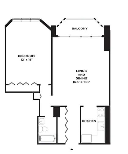 Floor plan Crown Towers- 1 BD Yale View - Large