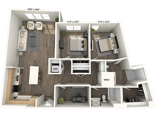 Floor plan B2D-1313sf-FinishIII