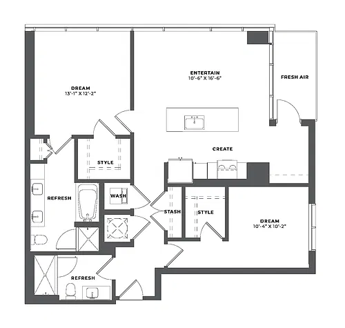 Floor plan 2 Bed/2 Bath-BH2