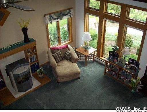 Great room with floor to ceiling windows.