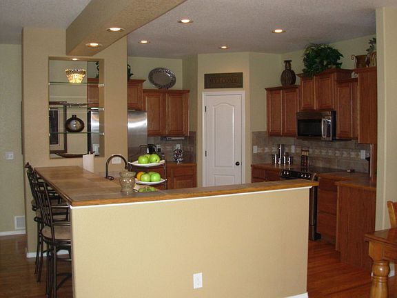 View of kitchen from dining room