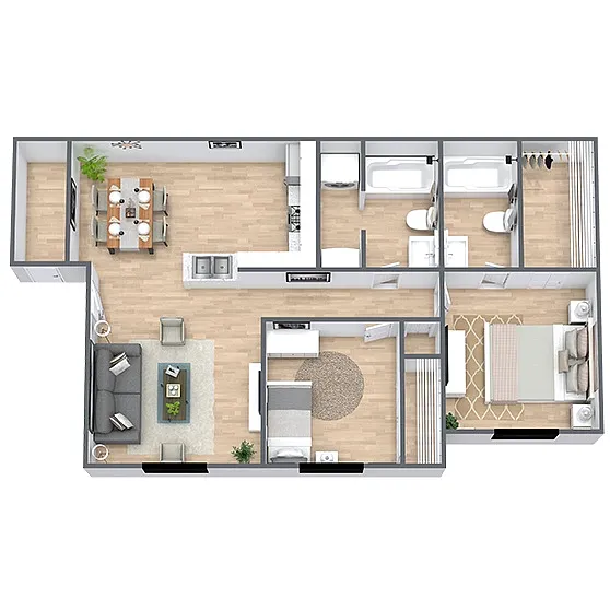 Floor plan Cedar Haven (2 Bed, 2 Bath) RENOVATED
