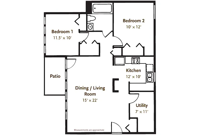 Floor plan 2 Bed 1 Bath Garden