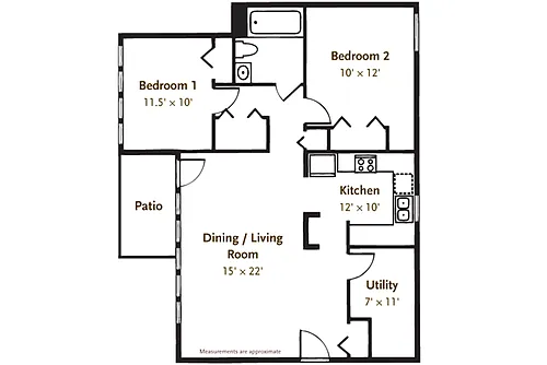Floor plan 2 Bed 1 Bath Garden